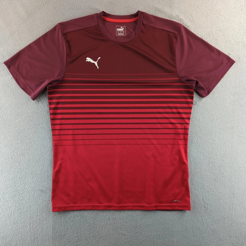 Puma Shirt Mens XL Maroon Red Striped dryCELL Training Athletic Tee‎ Performance